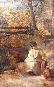 Een jongen aan het vissen door Samuel Palmer