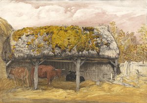 Een Koeienstal met een Mossig Dak, c.1829 door Samuel Palmer