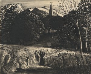 Korenveld en Kerk bij Maanlicht door Samuel Palmer