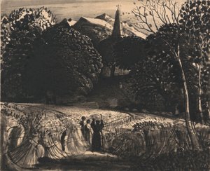 Korenveld en Kerk bij Maanlicht door Samuel Palmer