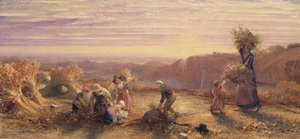 Zonsondergang over de oogstvelden door Samuel Palmer