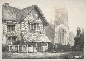 Een reeks oude gebouwen en landelijke huisjes in het noorden van Engeland: Helmsley, 1821 door Samuel Prout