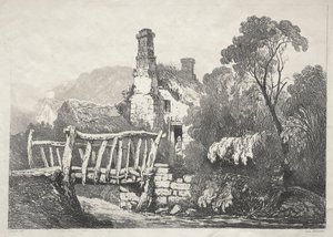 Een serie oude gebouwen en landelijke huisjes in het noorden van Engeland: Bij Byland, 1821 door Samuel Prout