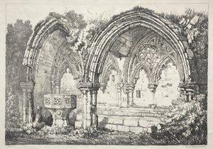 Een serie oude gebouwen en landelijke huisjes in het noorden van Engeland: Deel van Kirkham Abbey, 182 door Samuel Prout