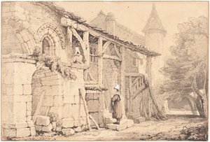 Scène in Jumièges door Samuel Prout