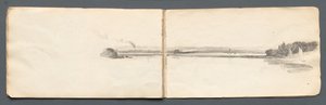 Schetsboek: Landschap met zeilboten door Samuel Prout
