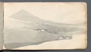 Schetsboek: Bergachtig landschap met brug, 1814 door Samuel Prout
