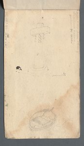 Schetsboek: Studie van kruis en roeiboot op achteromslag, 1814