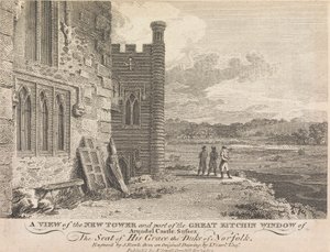 Een Zicht op de Nieuwe Toren en een deel van het Grote Keukenraam van Arundel Castle, Sussex (uitgegeven door J. Sewell); pagina 13 (Volume Eén)
