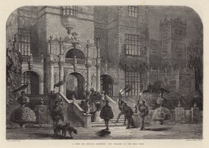 Een goed oud Engels kerstfeest: het welkom bij de haldeur (gravure) door Samuel Read