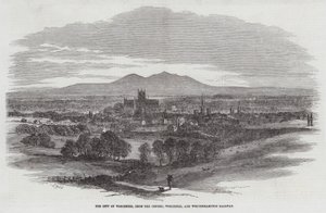 De stad Worcester, vanaf de Oxford, Worcester en Wolverhampton Railway door Samuel Read