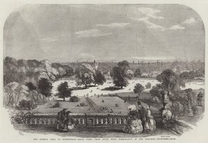 Het bezoek van de koningin aan Birmingham, Aston Park, vanaf Aston Hall, Birmingham in de verte door Samuel Read
