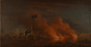 Franse vuurvlotten vallen de Britse vloot aan bij Quebec, 28 juni 1759 door Samuel Scott