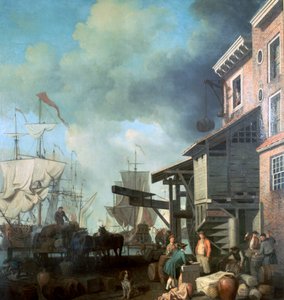 Schilderij van Old Custom House Quay, 18e eeuw door Samuel Scott