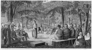 Majoor Long houdt een raad met de Oto (Missouri) Indianen, gegraveerd door Lawson, 1819