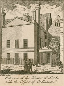 Ingang van het House of Lords met het Office of Ordinance, Westminster door Samuel Wale