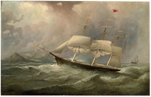 De Black Ball Line clipper schip Ocean Chief vermindert zeil op haar Australische reis, ca. 1853 door Samuel Walters