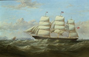 De Britse koopvaarder Clifford op de terugreis van haar eerste reis naar India door Samuel Walters
