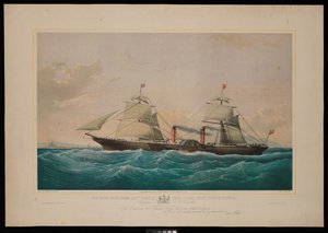 De Royal Mail stoomschip Persia... Kapitein C H E Jodkins (Inward Bound, bij de Skerries) Aan de British and North American Royal Mail Steam Packet Company wordt deze prent met het grootste respect opgedragen door Samuel Walters