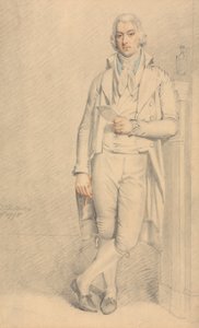 Een Heer, Volledig, Houdend een Papier en Potlood door Samuel de Wilde