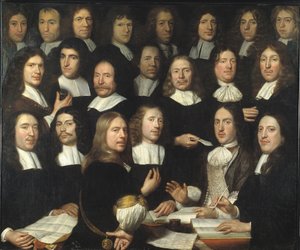 Groepsportret van de muntmeesters van Dordrecht door Samuel van Hoogstraten