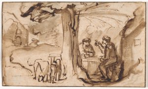 Jakob en Esau (recto); Hoofd van een slapende jonge vrouw (verso)