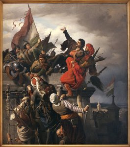 Het offer van Titusz Dugovics (? -1456). Hongaarse nationale held, die zich onderscheidde tijdens het beleg van Belgrado door het Ottomaanse Rijk. Schilderij door Sandor Wagner (1838-1919) door Alexander von Wagner