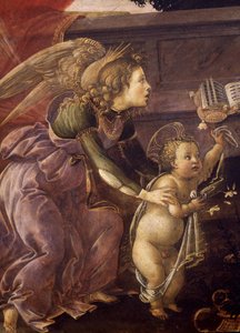 Madonna en kind met drie engelen (Madonna del Padiglione), (detail) door Sandro Botticelli