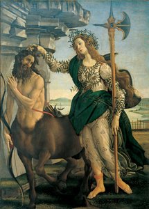 Pallas (Athena of Minerva) en de Centaur door Alessandro di Mariano dei Filipepi genaamd Sandro Botticelli (1445-1510), ca. 1482 - Florence, Uffizi Gallery. door Sandro Botticelli