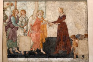 Venus en de drie gratiën die geschenken aanbieden aan een maagd, ca. 1483-85 (fresco) door Sandro Botticelli