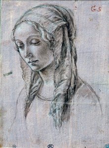 Hoofd van een jonge vrouw Penseeltekening en witte vlakken toegeschreven aan Alessandro di Mariano dei Filipepi genaamd Sandro Botticelli (1445-1510) 15e eeuw Parijs, Louvre Museum