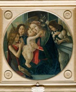 Maria met kind, de Johannesjongen en twee engelen door Sandro Botticelli