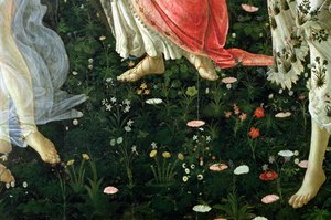 Primavera: detail van bloemen door Sandro Botticelli
