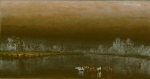 Koeien in een vijver bij zonsondergang door Sanford Robinson Gifford