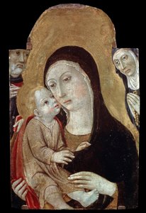 De Madonna en Kind met heiligen door Sano di also Ansano di Pietro di Mencio Pietro