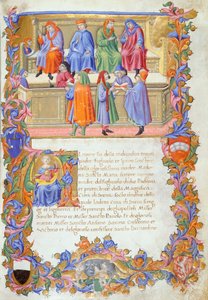 Tribunale della Mercanzia (Tribunaal van Koopwaar), miniatuur uit Statuten van de Kooplieden nr. 6 door Sano di Pietro door Sano di also Ansano di Pietro di Mencio Pietro