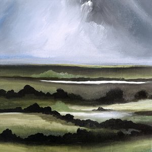 Mistig paars landschap