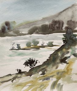 Landschap in gedempte aquarelkleuren