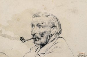 Hoofd van een man die een pijp rookt door Santiago Rusiñol