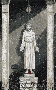 Franciscus in de sneeuw, 2023 (schilderij) door Sarah Drummond