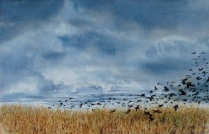 Tijd om te gaan, 2018 (Linosnede) door Sarah Drummond