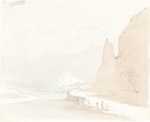 Zwitserlandschap met een dorp in de verte door Sarah Grace Lushington