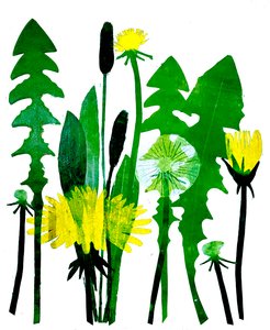 Paardenbloemen, 2024 (olieverf op board) door Sarah Thompson Engels