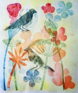 Twee vogels en bloemen