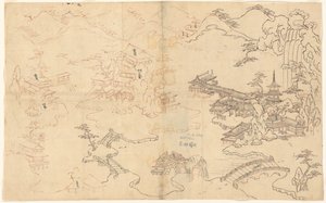 Landschap in Chinese stijl door Sasaya (workshop of)