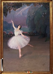 De ballerina Tamara Karsavina (1885-1978) in Sylphide (voor het Sylphide ballet)
