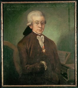 Mozart als ridder van de gouden sporen ... (olieverf op doek) door Saverio dalla Rosa