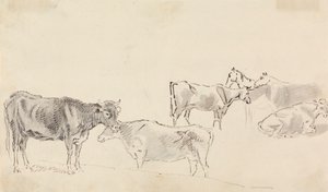 Studie van Vee met Paarden op de Achtergrond door Sawrey Gilpin