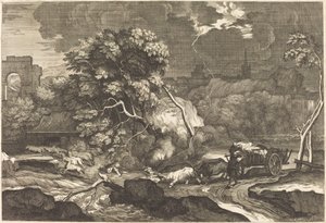 Landschap met een bange wagenmenner door Sébastien Bourdon