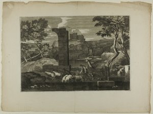 Landschap met een Herder en Zijn Kudde door Sébastien Bourdon